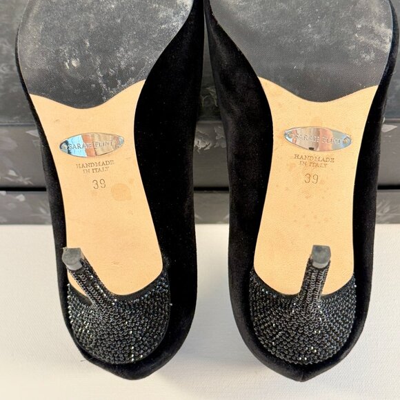 Sarah Flint Suede Perfect Pump 85mm with Crystal Toe and Heel Detail - Picture 14 of 15